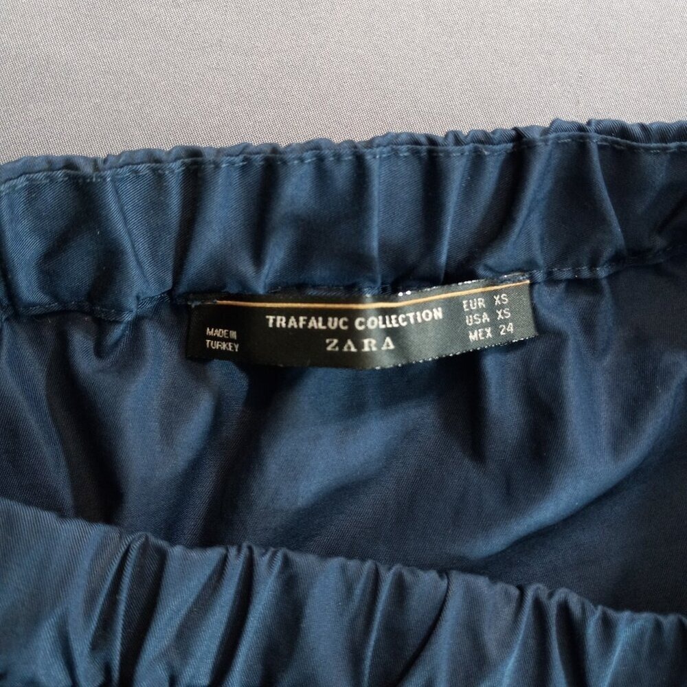 Zara Trafaluc Navy Blue Off The Shoulder Puff Sleeve Cotton Mini Dress XS - Picture 6 of 8